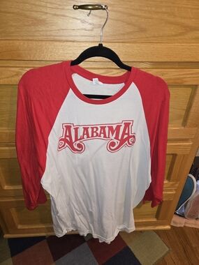 Alabama Red and White Raglan Tee with Graphic Front